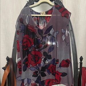 Show Me Your MuMu Red and Purple Floral Blouse